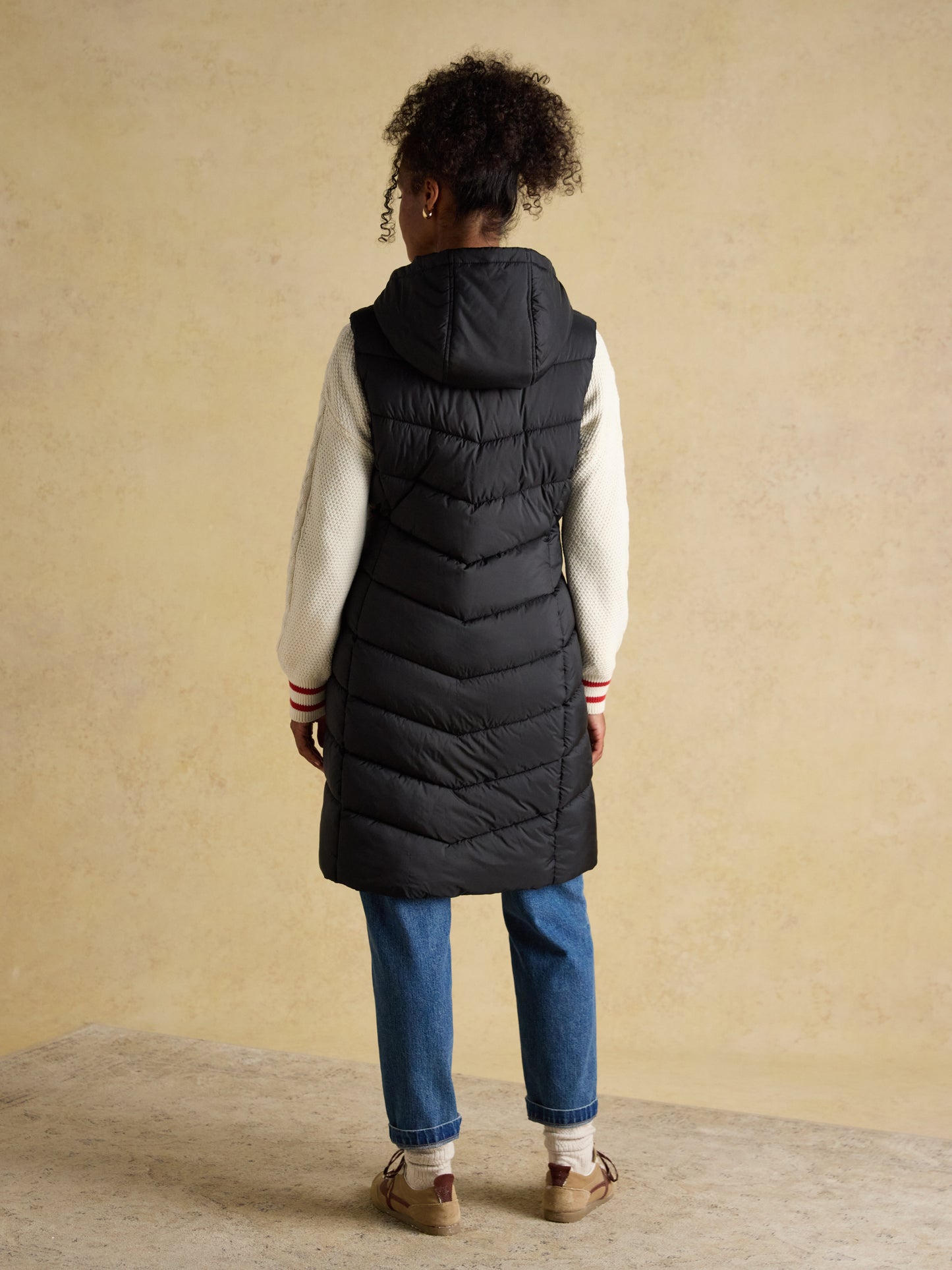 Moorsdale Black Longline Showerproof Padded Gilet with Hood