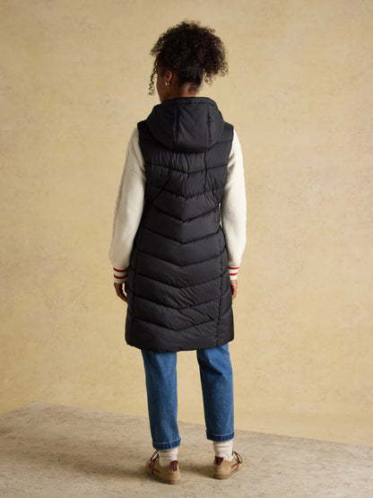 Moorsdale Black Longline Showerproof Padded Gilet with Hood