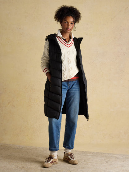 Moorsdale Black Longline Showerproof Padded Gilet with Hood