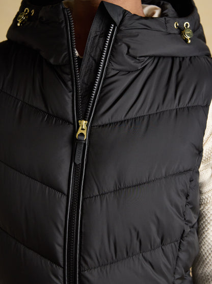 Moorsdale Black Longline Showerproof Padded Gilet with Hood