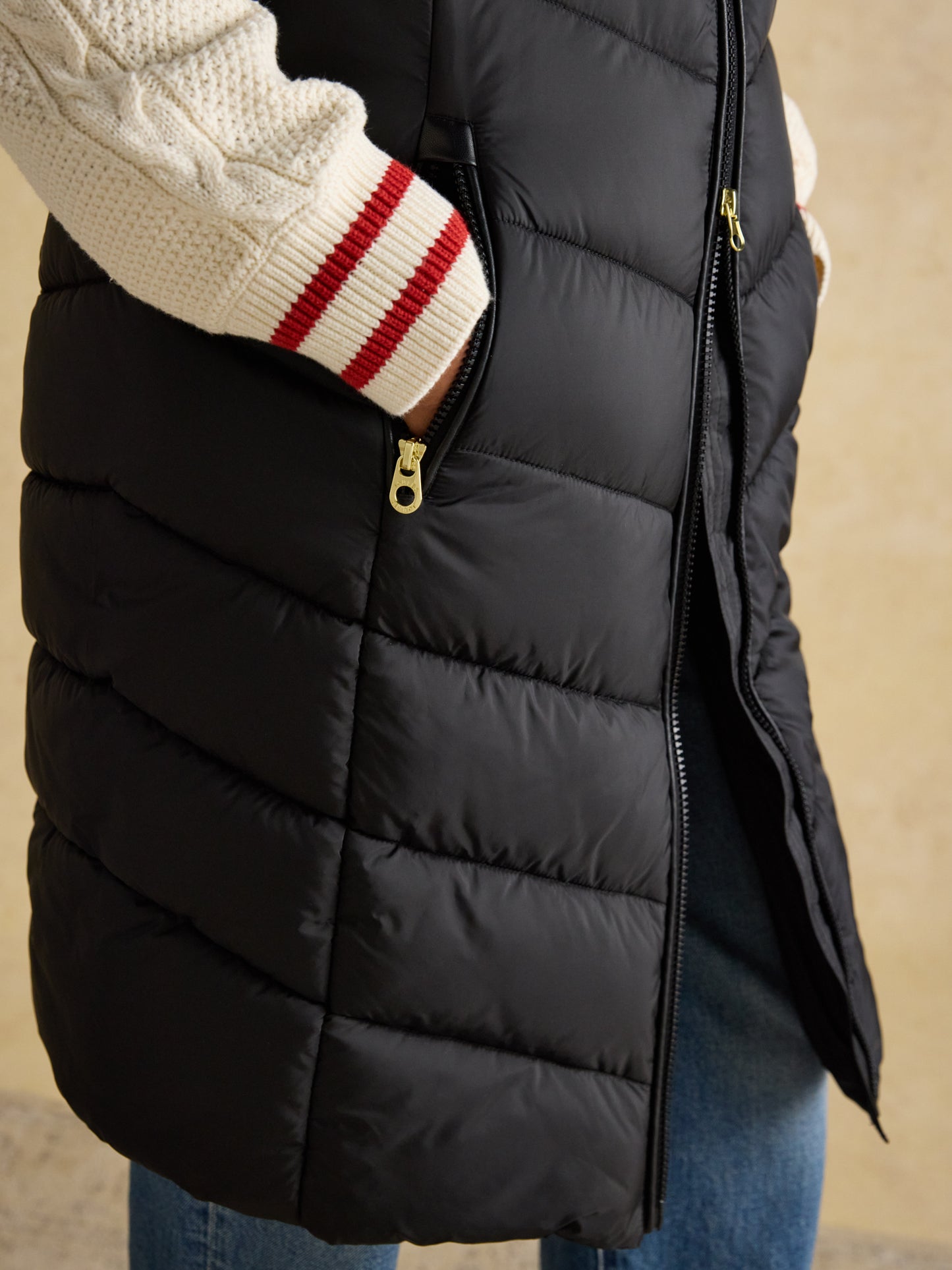 Moorsdale Black Longline Showerproof Padded Gilet with Hood