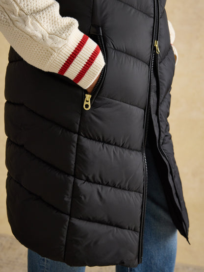 Moorsdale Black Longline Showerproof Padded Gilet with Hood