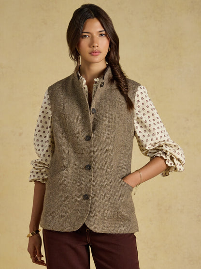 Nehru Tweed Fitted Gilet