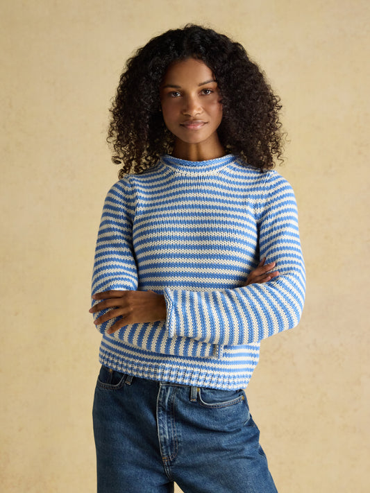 Skye - Blue & White Striped Cotton Crew Neck Jumper