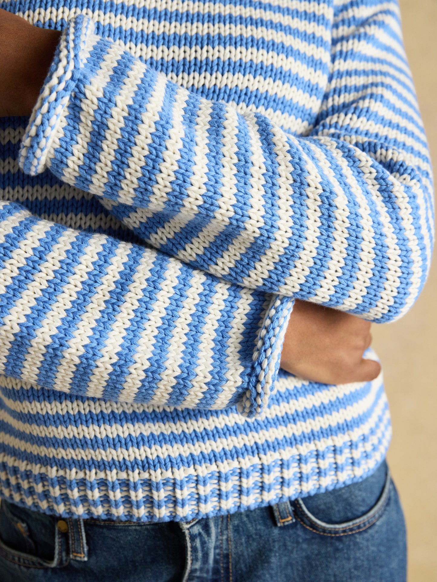 Skye - Blue & White Striped Cotton Crew Neck Jumper