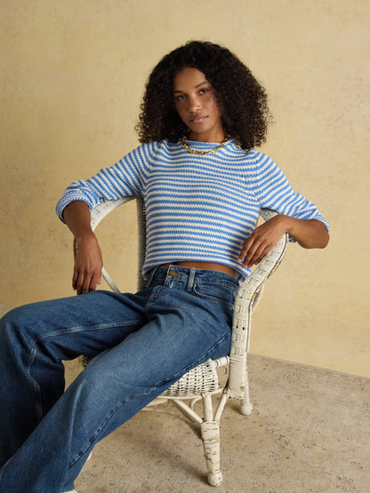 Skye - Blue & White Striped Cotton Crew Neck Jumper