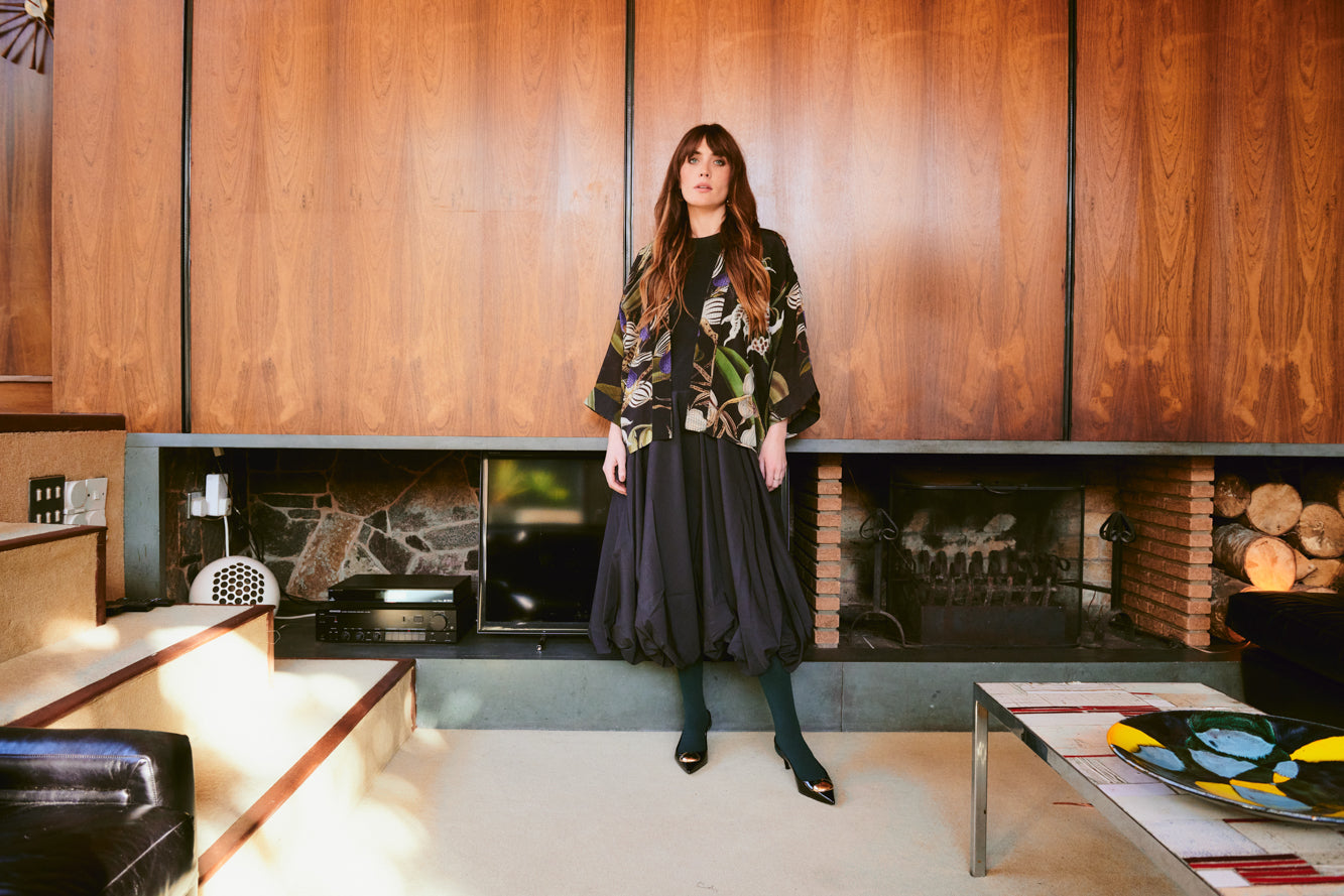 Orchid Black Crepe Kimono