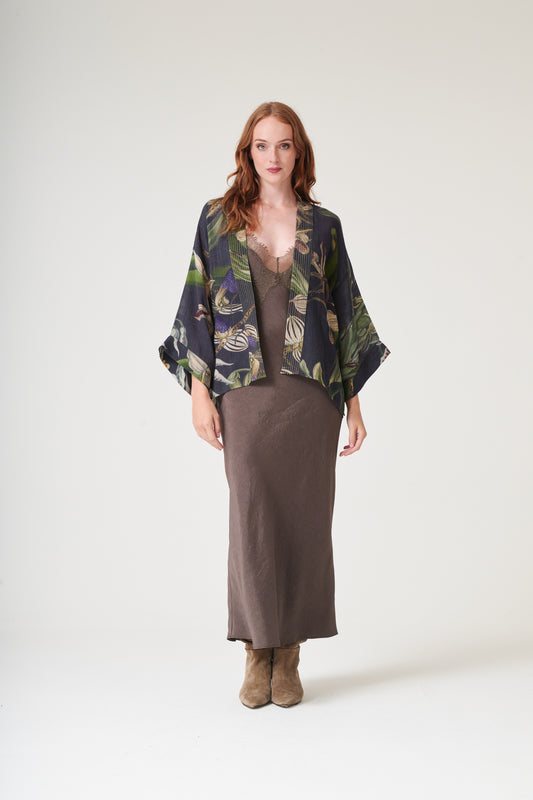 Orchid Black Wool Kimono