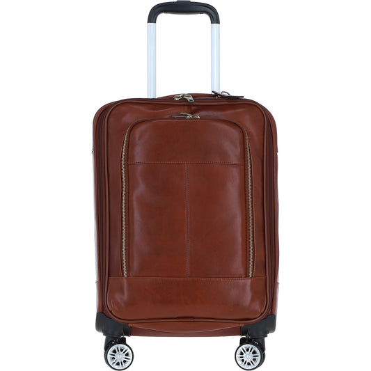Premium Leather Trolley Suitcase - Tan