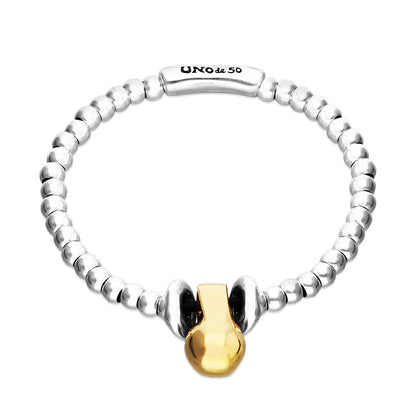 Silver and gold Elastic beaded bracelet with small and large beads