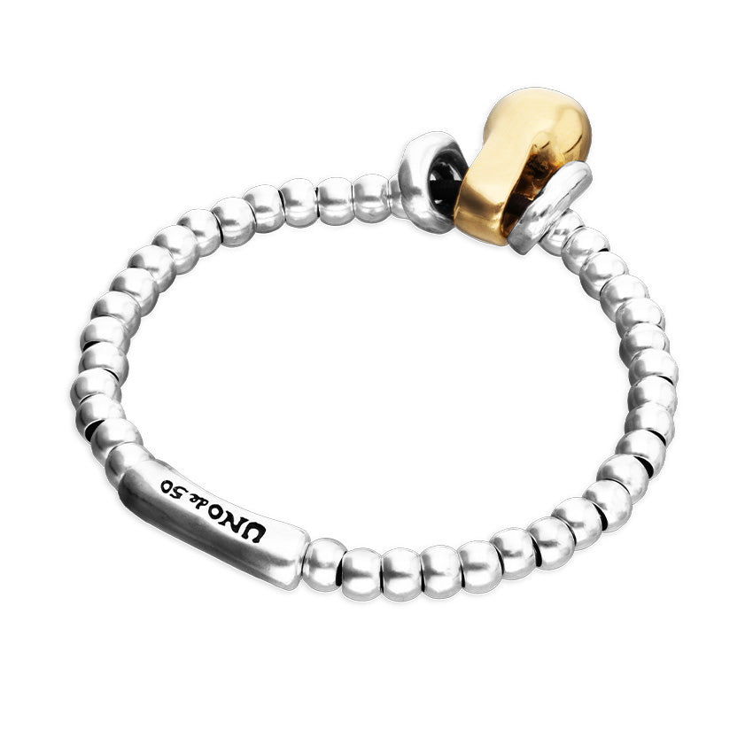Silver and gold Elastic beaded bracelet with small and large beads