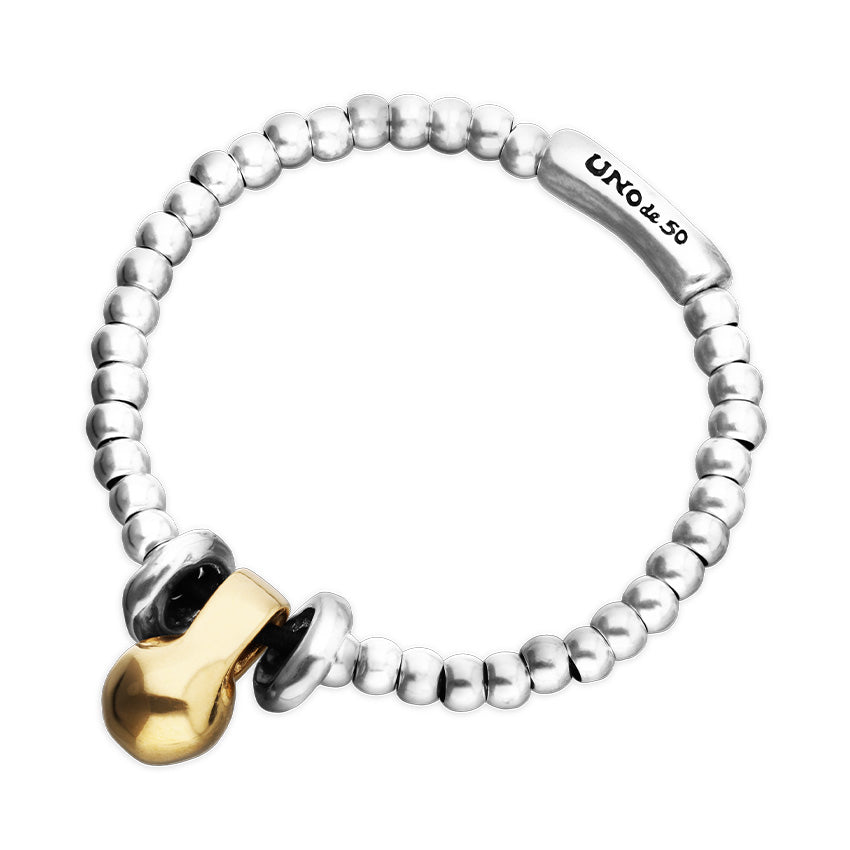 Silver and gold Elastic beaded bracelet with small and large beads