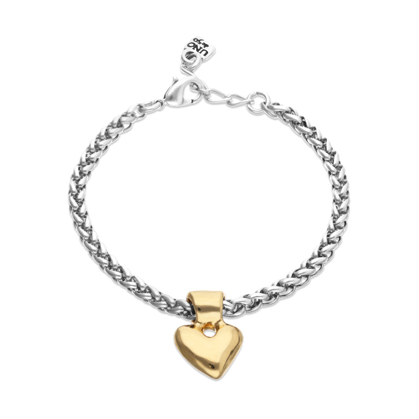Chain bracelet with small heart detail Silver and gold plating