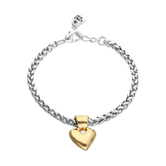 Chain bracelet with small heart detail Silver and gold plating
