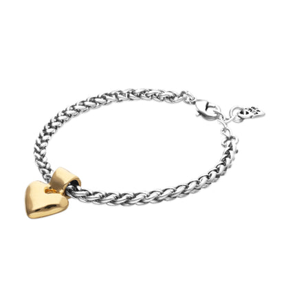 Chain bracelet with small heart detail Silver and gold plating