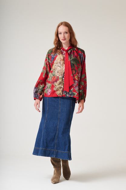 Primula Berry Pussy Bow Blouse S/M