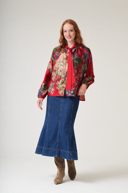 Primula Berry Pussy Bow Blouse S/M