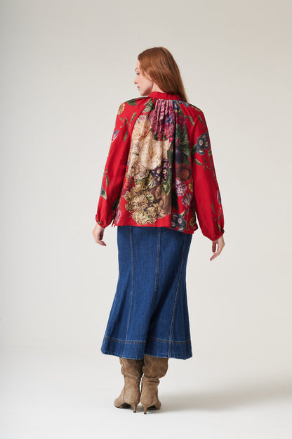 Primula Berry Pussy Bow Blouse S/M