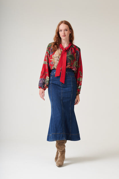 Primula Berry Pussy Bow Blouse S/M