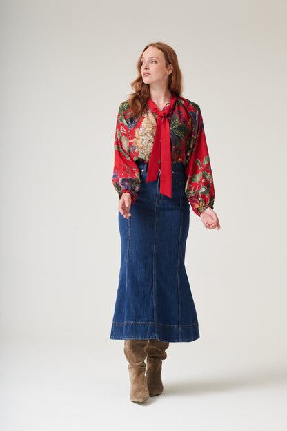 Primula Berry Pussy Bow Blouse S/M