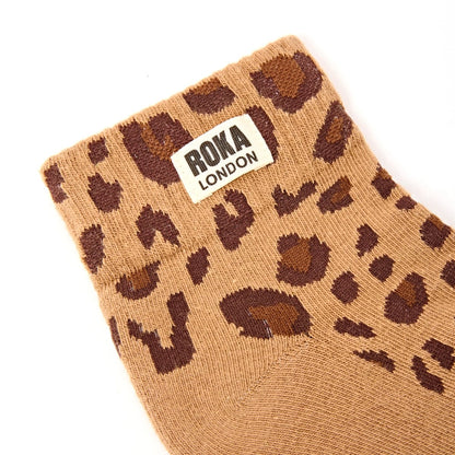 Wembley Ankle Socks in Savannah Leopard Sand Organic Cotton