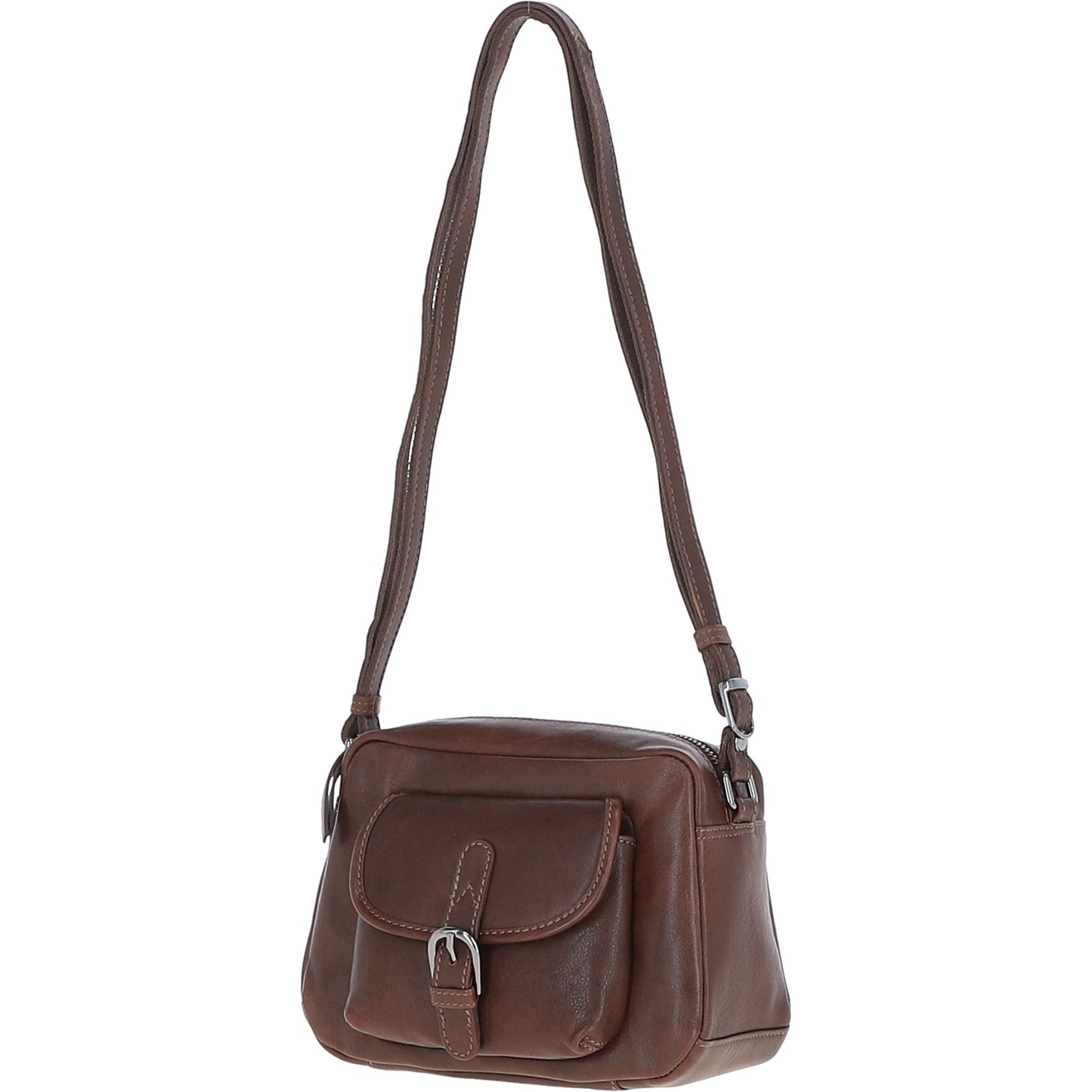 Leather Buckle Shoulder Bag - Chestnut