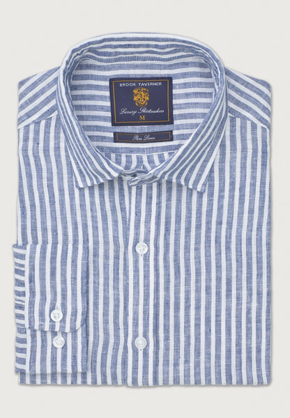 Dark Blue Linen Stripe Shirt