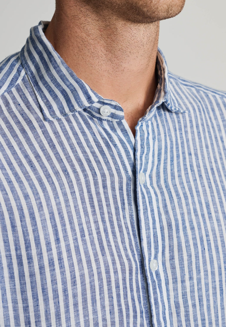 Dark Blue Linen Stripe Shirt