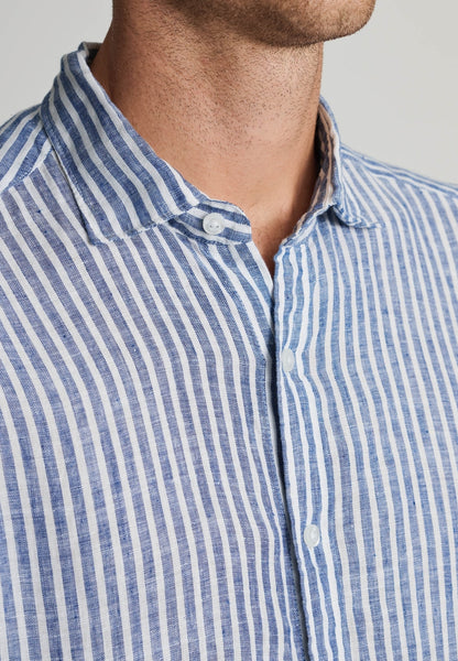 Dark Blue Linen Stripe Shirt