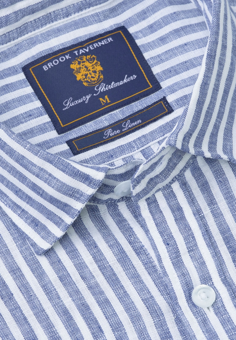 Dark Blue Linen Stripe Shirt