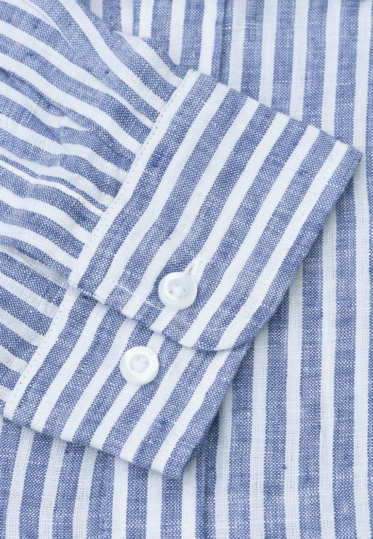 Dark Blue Linen Stripe Shirt