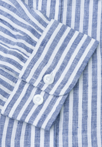 Dark Blue Linen Stripe Shirt