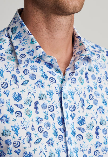 Regular Fit Blue Sealife Print Cotton Shirt