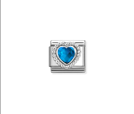 Charm, Composable Link, Faceted Blue Heart, Beaded