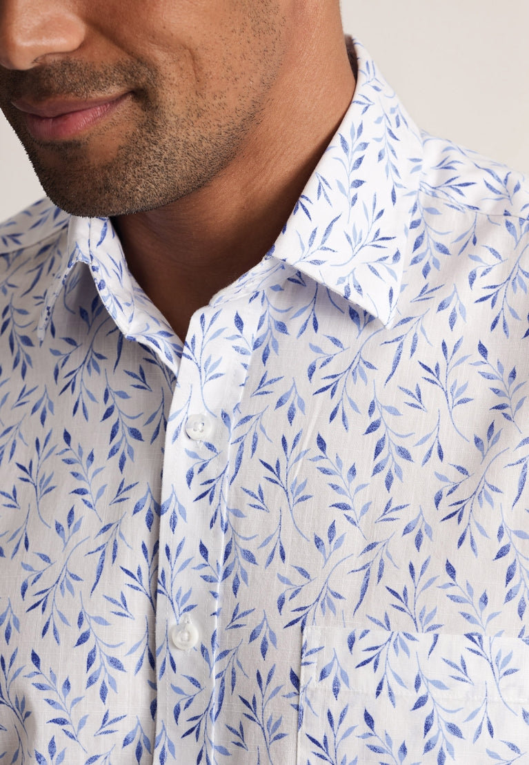 Printed Leaf Cotton Slub Shirt
