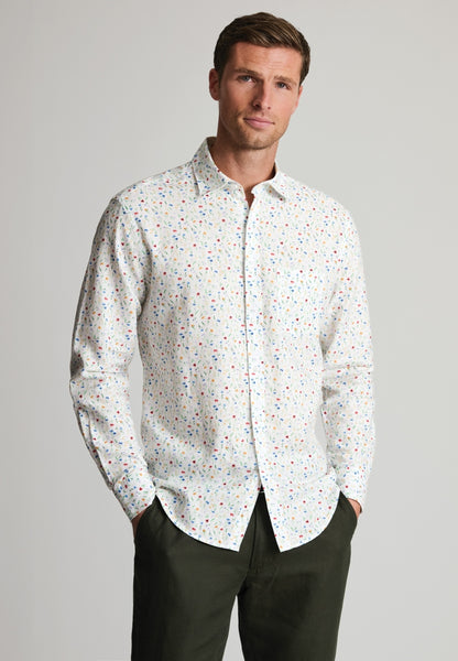 Regular Fit Multicoloured Ditsy Floral Watercolour Linen Cotton Shirt