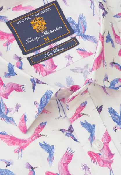 Pink Bird Print Short Sleeve Shirt