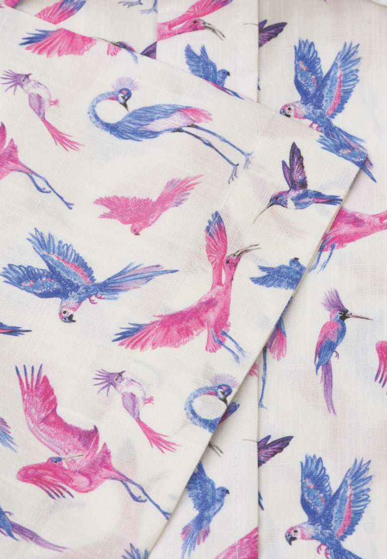 Pink Bird Print Short Sleeve Shirt