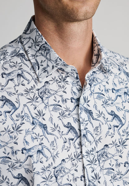 Navy Monkey Print Cotton Shirt