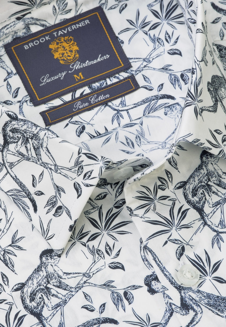 Navy Monkey Print Cotton Shirt