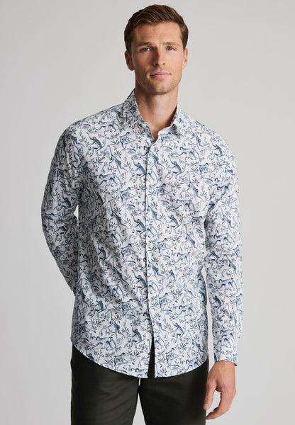 Navy Monkey Print Cotton Shirt