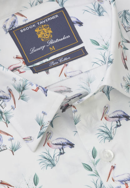 White Pelican Print Shirt