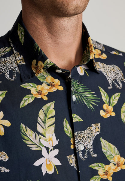 Black Leopard Print Short Sleeve Shirt