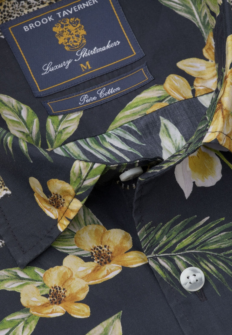 Black Leopard Print Short Sleeve Shirt