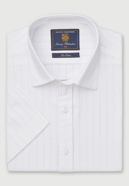 White Leno Stripe Short Sleeve Shirt