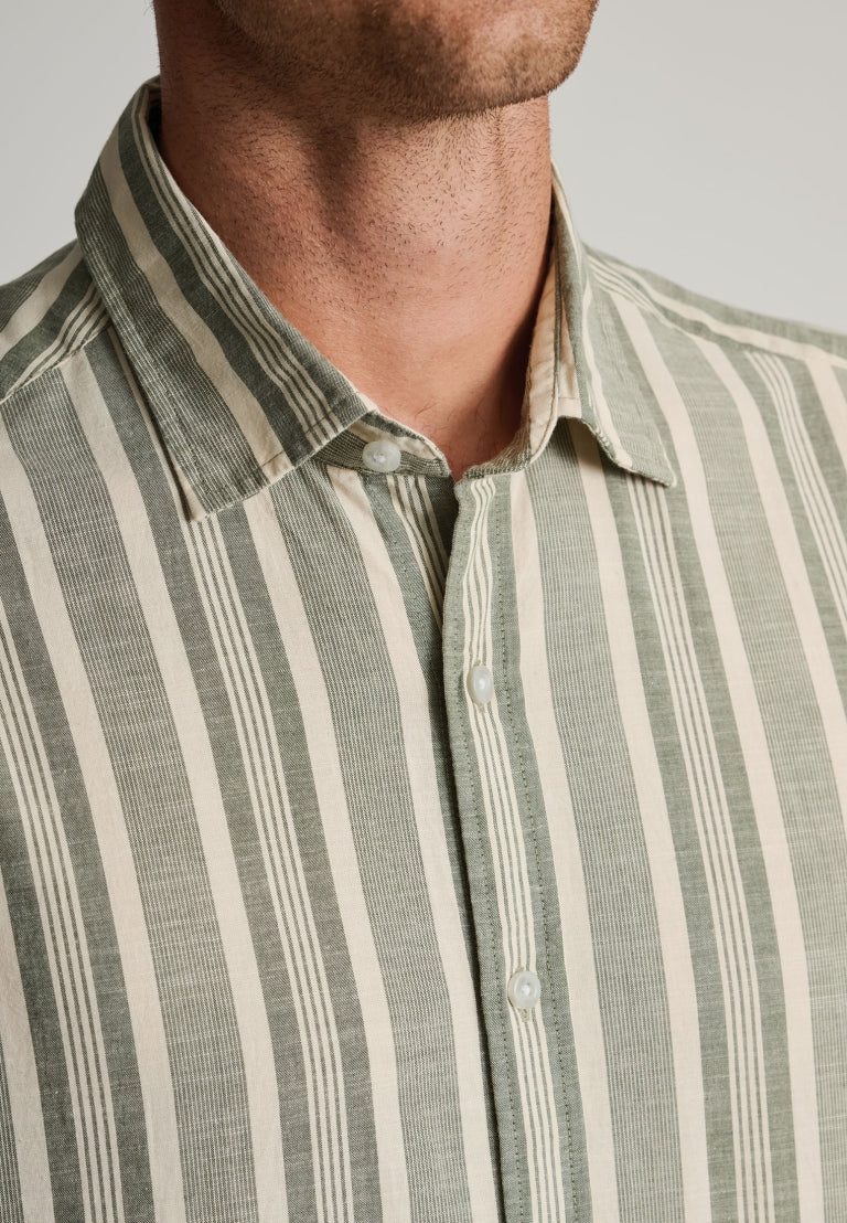 Khaki Slub Stripe Short Sleeve Shirt