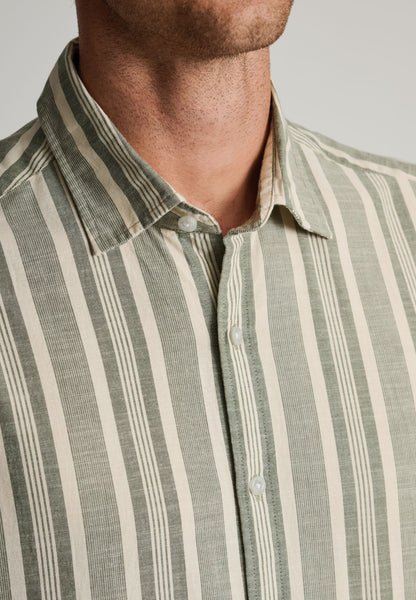 Khaki Slub Stripe Short Sleeve Shirt