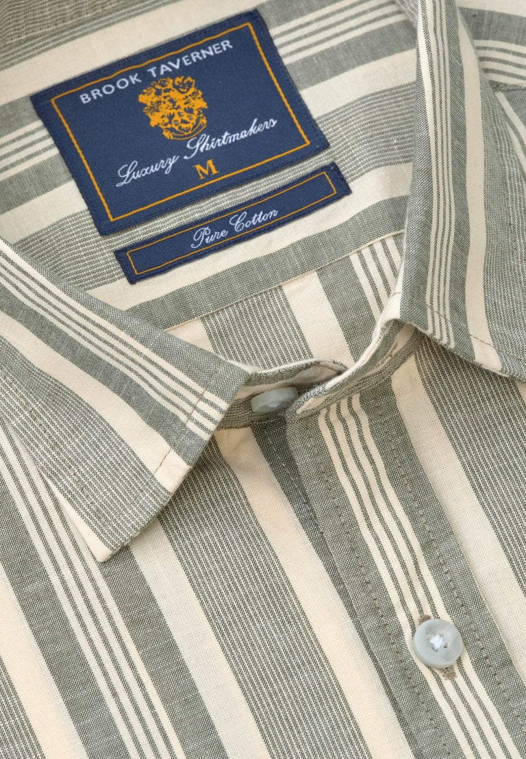 Khaki Slub Stripe Short Sleeve Shirt