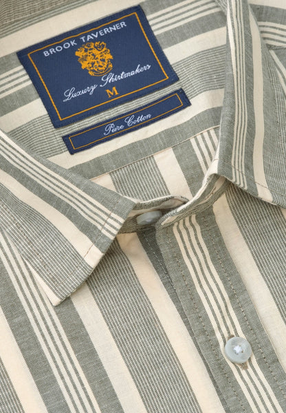 Khaki Slub Stripe Short Sleeve Shirt