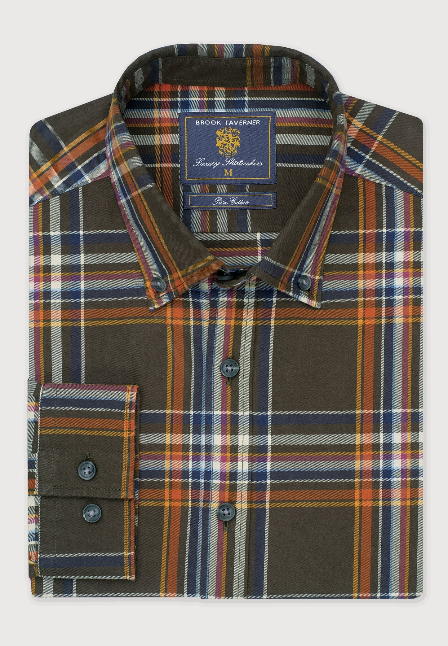 Regular Fit Khaki Large Plaid Cotton Shirt